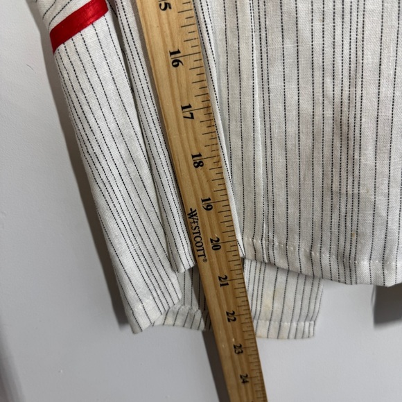 Zino Jordan White Pinstripe Linen Vest Red Tie Detail Size 48 EU Chic Top - Picture 6 of 10